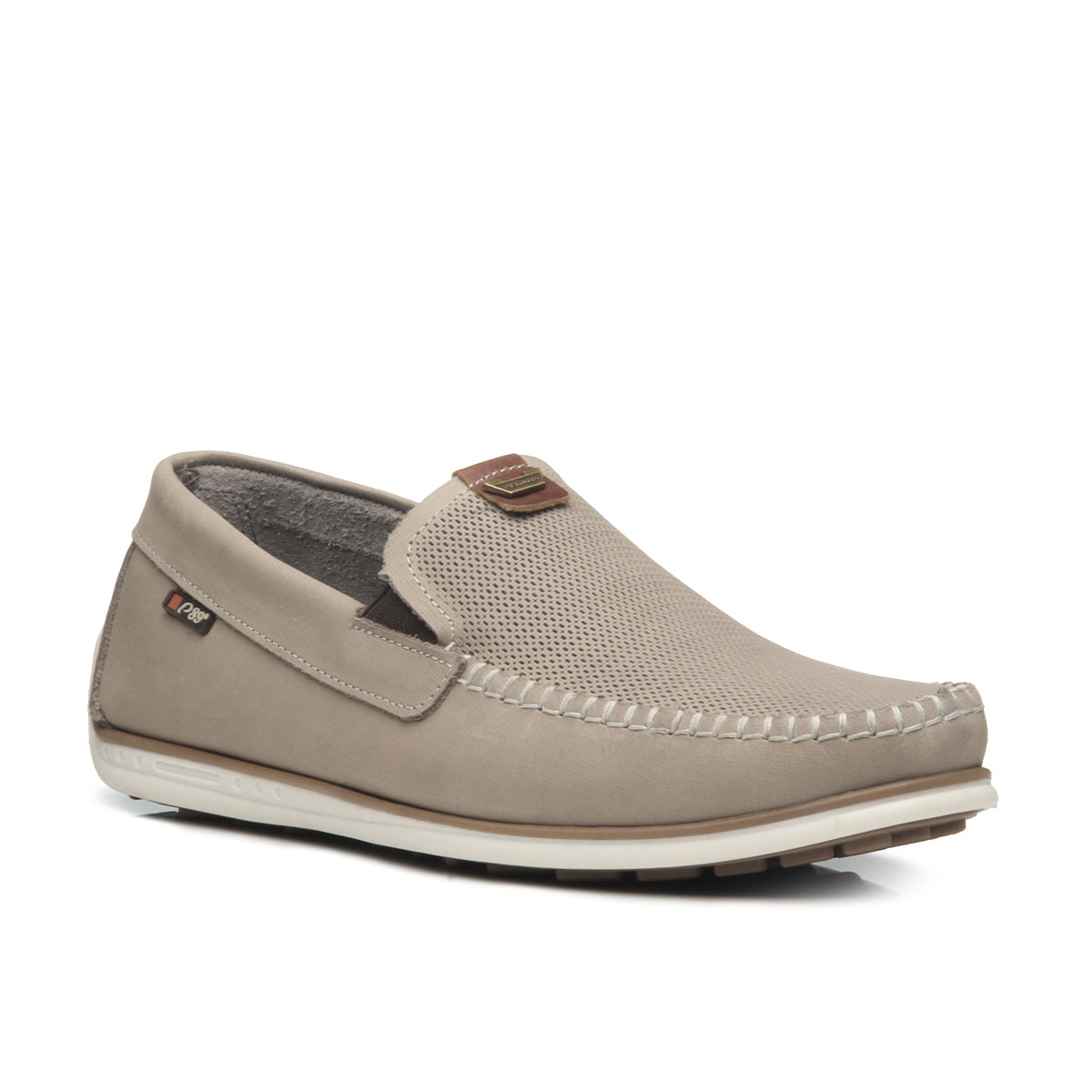 MOCASIN HOMBRE PEGADA CUERO AREIA/CONHAQUE 142002-06