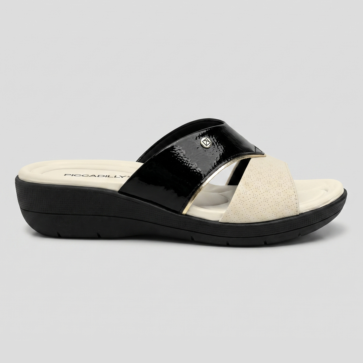 SANDALIA FASCITE MUJER PICCADILLY PRETO/OURO/OFF WHITE 23904300000001