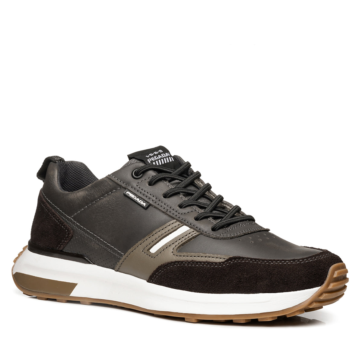 ZAPATILLA HOMBRE PEGADA CUERO CARBONO/CAFE/BRANCO 110751-07