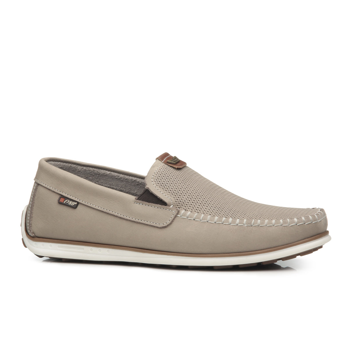 MOCASIN HOMBRE PEGADA CUERO AREIA/CONHAQUE 142002-06