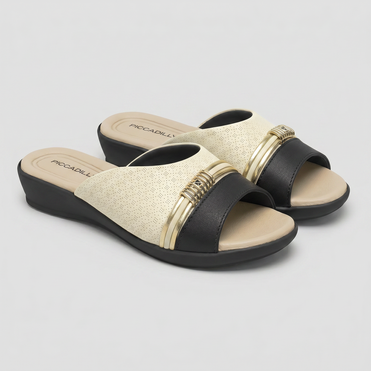 SANDALIA JOANETE MUJER PICCADILLY OFF WHITE/PRETO/OURO 50042500000003