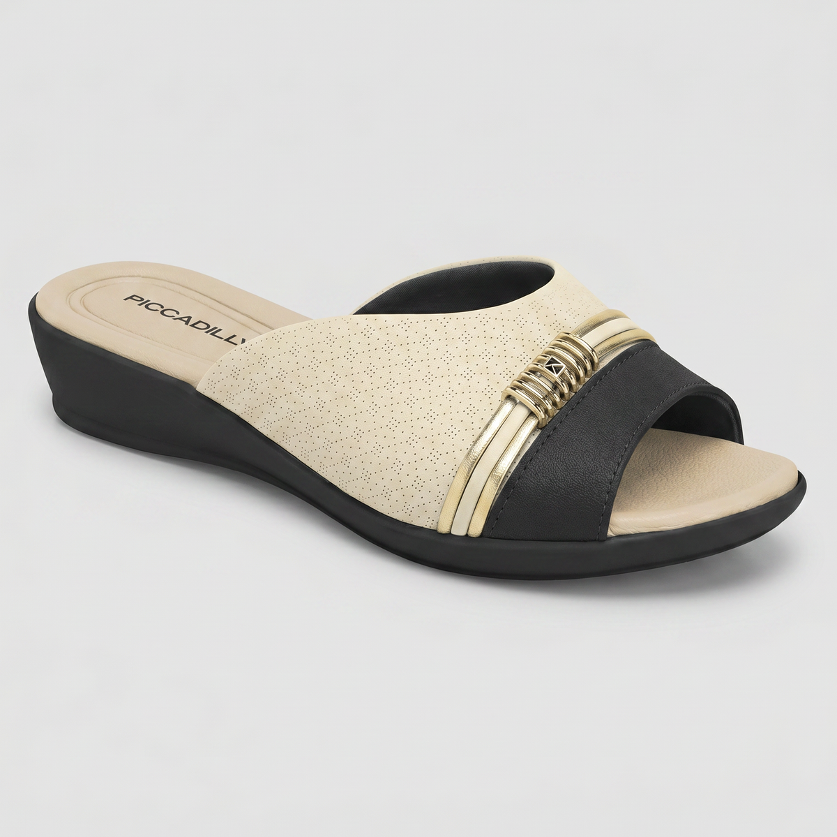 SANDALIA JOANETE MUJER PICCADILLY OFF WHITE/PRETO/OURO 50042500000003