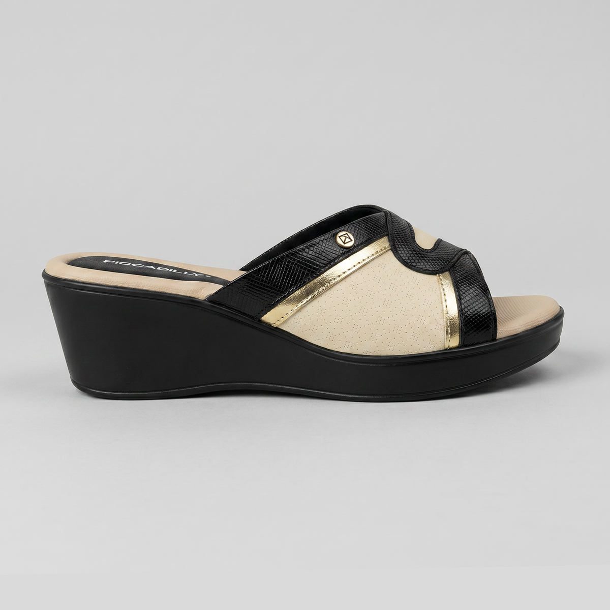 SANDALIA JOANETE MUJER PICCADILLY PRETO/OURO/OFF WHITE 54043700000001