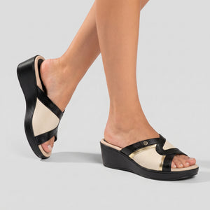 SANDALIA JOANETE MUJER PICCADILLY PRETO/OURO/OFF WHITE 54043700000001