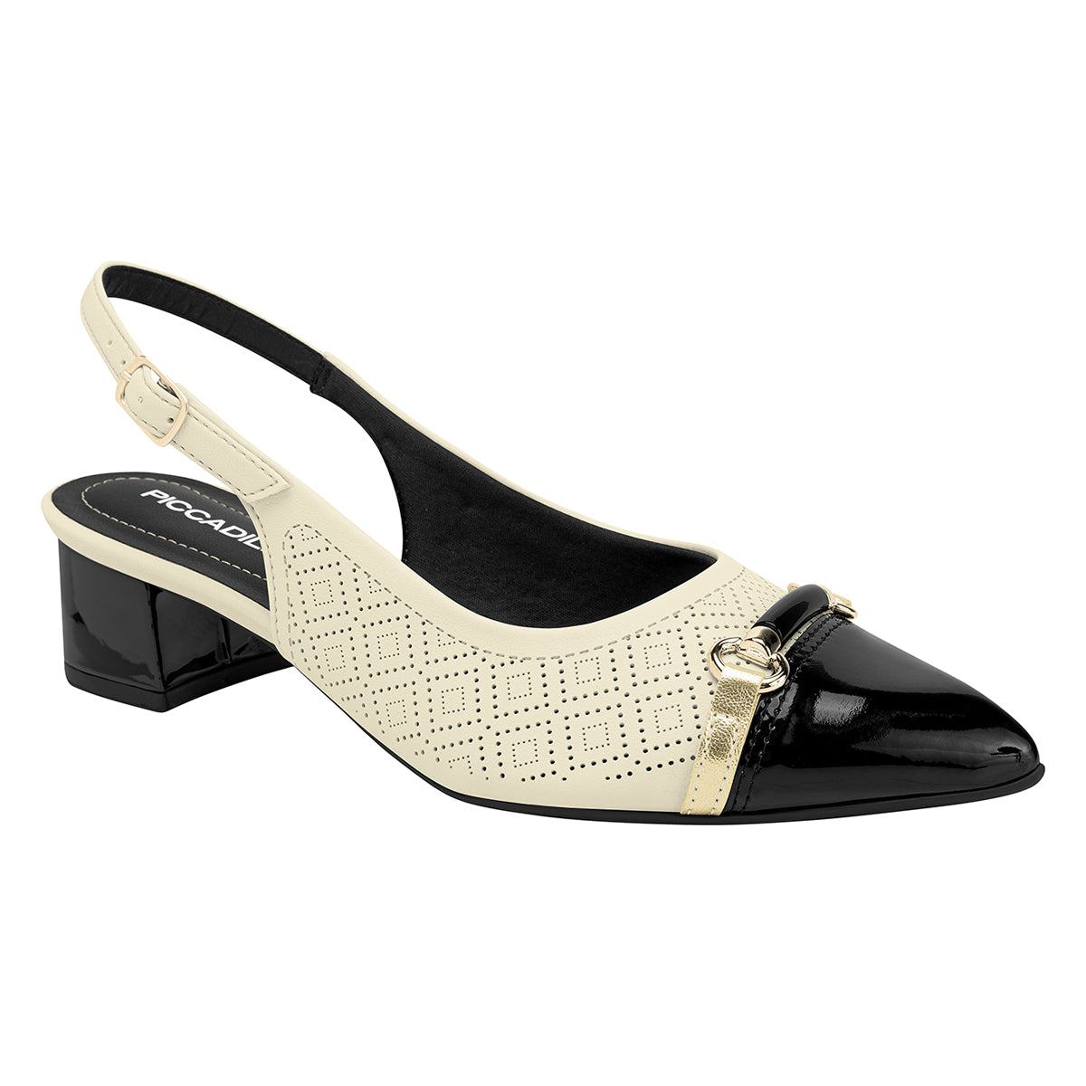 ZAPATO MUJER PICCADILLY VESTIR OFF WHITE/PRETO/OURO 73910000000001