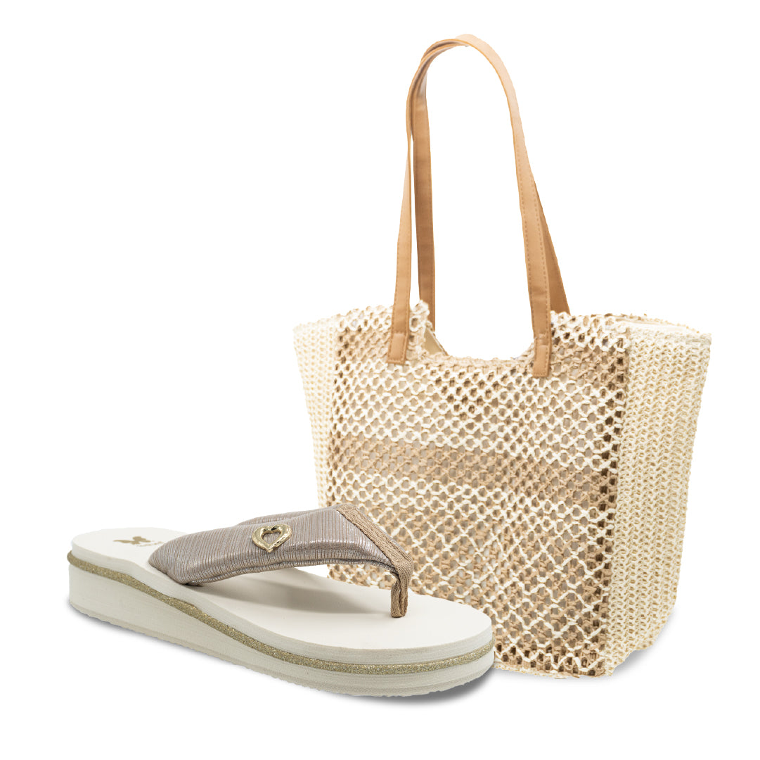 PACK PLAYERO CARTERA + SANDALIA 8202 BEIGE