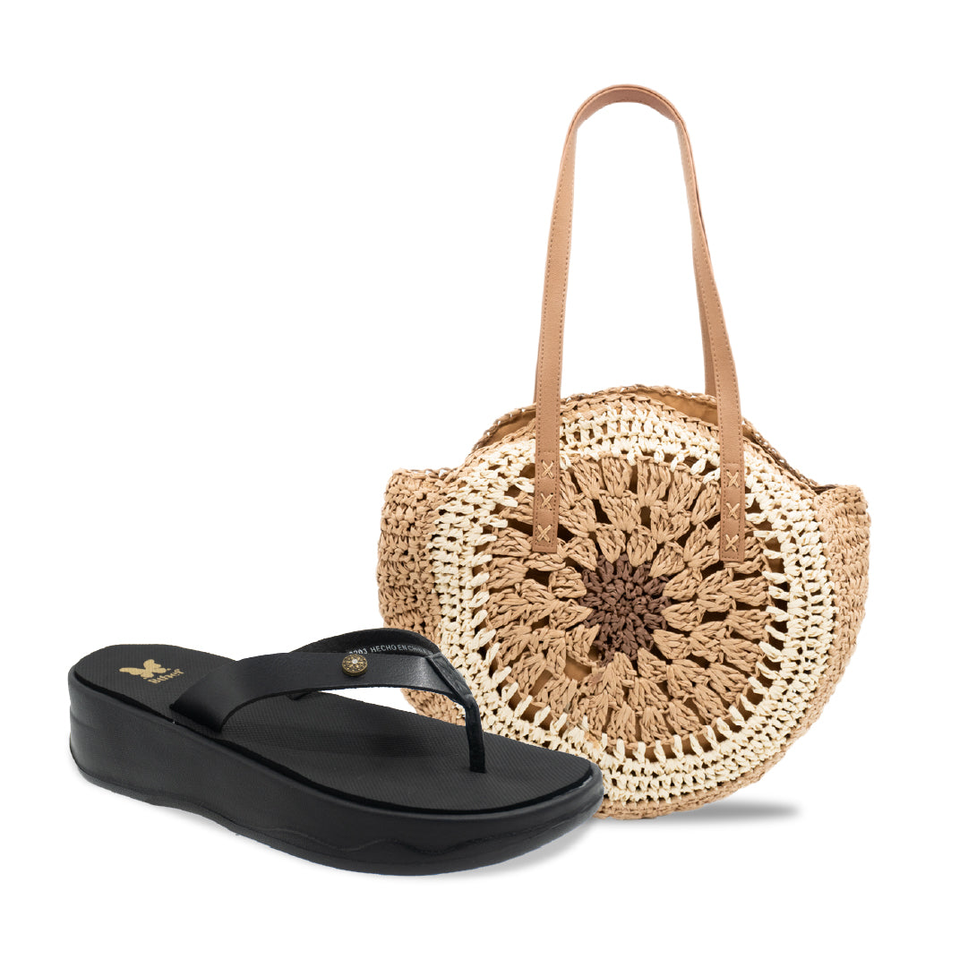 PACK PLAYERO CARTERA + SANDALIA 8203 NEGRO