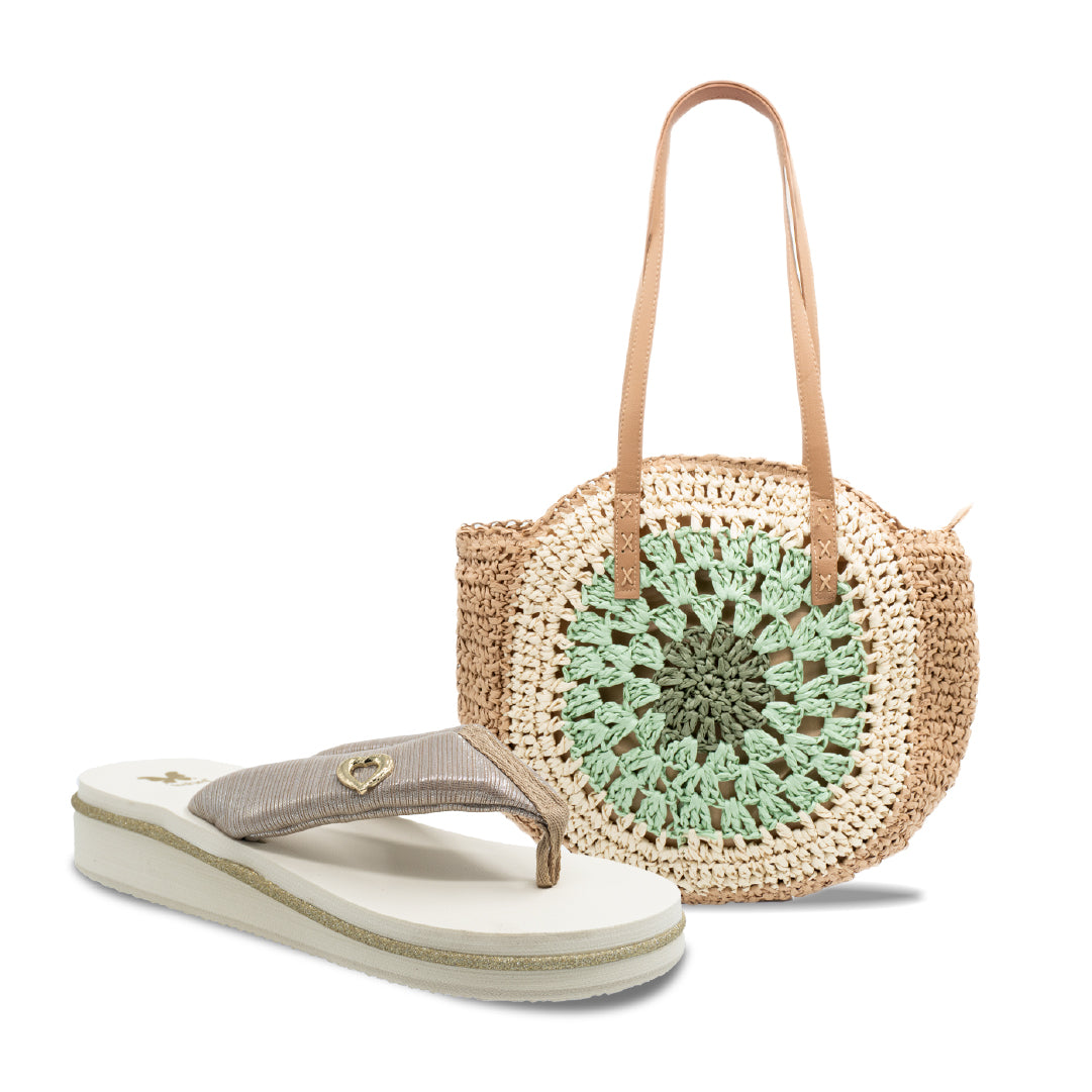 PACK PLAYERO CARTERA + SANDALIA 8202 BEIGE