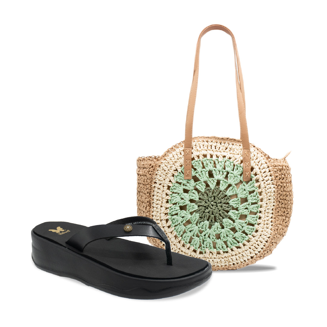 PACK PLAYERO CARTERA + SANDALIA 8203 NEGRO